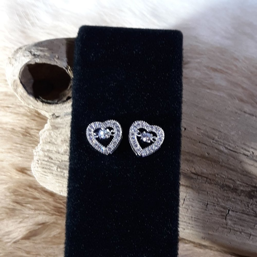 Sterling Silver White CZ Heart Earrings Valentines